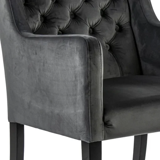 Luxe armstoel velvet mid grey met zwarte eiken poot>Straluma Outlet