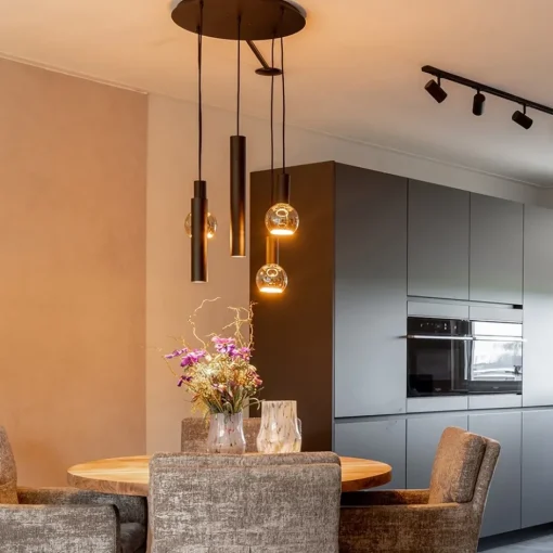 Luxe 5-lichts hanglamp mat zwart E27+GU10 rond>Straluma Online