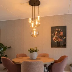 Luxe 5-lichts videlamp messing met amber glazen bollen></noscript>Straluma Clearance