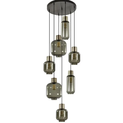 Luxe 7-lichts videlamp zwart/brons met smoke glas>Straluma Discount