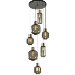 Luxe 7-lichts videlamp zwart/brons met smoke glas>Straluma Discount