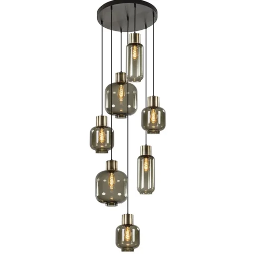 Luxe 7-lichts videlamp zwart/brons met smoke glas>Straluma Discount