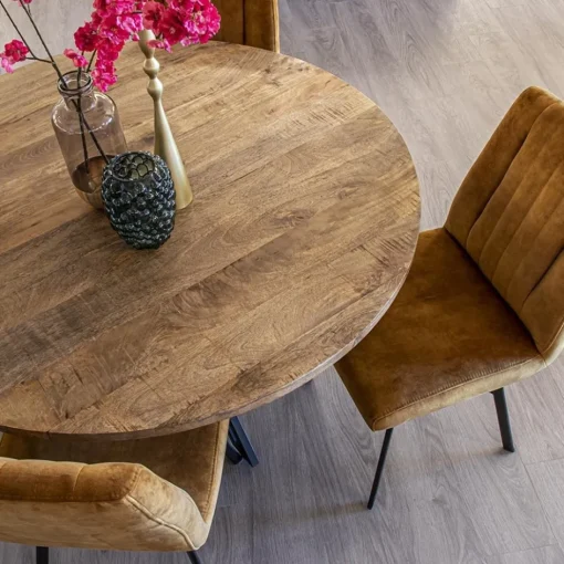 Mango houten eettafel rond met zwarte poot 130 cm>Straluma Clearance