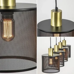 Mat zwarte eettafelhanglamp cilinder kappen met goud><noscript><img width=