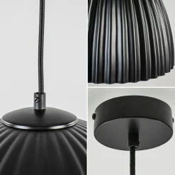 Mat zwarte hanglamp hoge koepel met relief><noscript><img width=