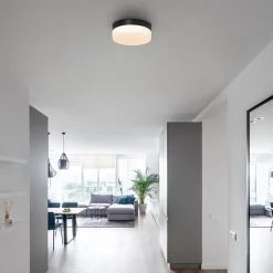 Mat zwarte LED plafondlamp met wit glas IP44 dimbaar></noscript>Straluma New