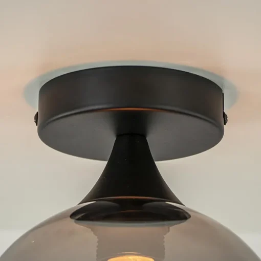 Mat zwarte plafondlamp met smoke glazen bol klein>Straluma Clearance