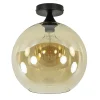 Mat zwarte plafondlamp met amber glazen bol 30 cm>Straluma Best