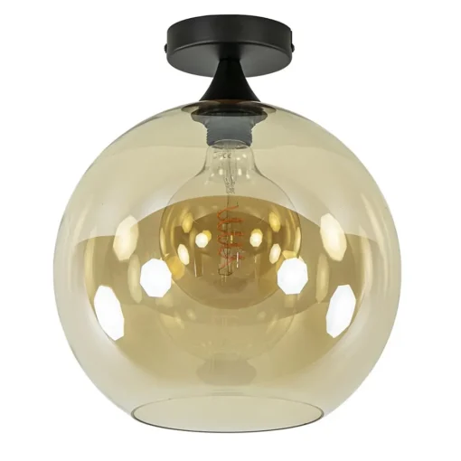 Mat zwarte plafondlamp met amber glazen bol 30 cm>Straluma Best