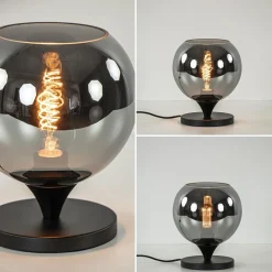 Mat zwarte tafellamp met smoke/titanium bol klein><noscript><img width=