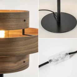 Mat zwarte tafellamp met walnoot houten kap></noscript>Straluma