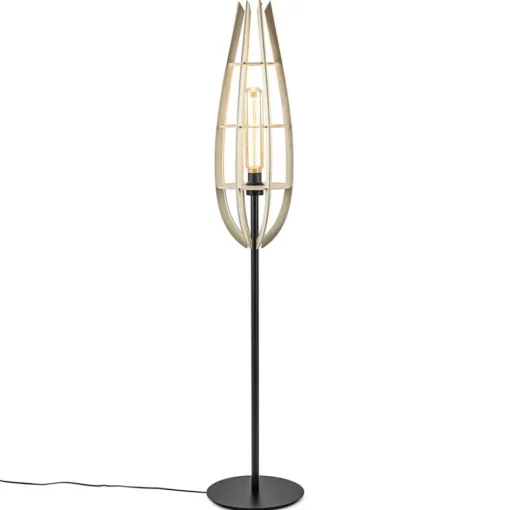 Mat zwarte vloerlamp met houten kap naturel>Straluma Hot