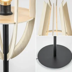 Mat zwarte vloerlamp met houten kap naturel></noscript>Straluma Hot