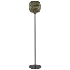 Mat zwarte vloerlamp met bamboe kap>Straluma Outlet