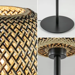 Mat zwarte vloerlamp met bamboe kap></noscript>Straluma Outlet