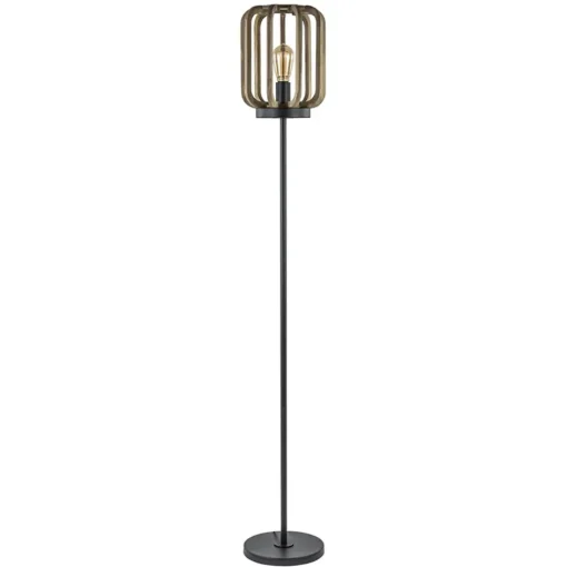 Mat zwarte vloerlamp met ruwe houten kap>Straluma Hot