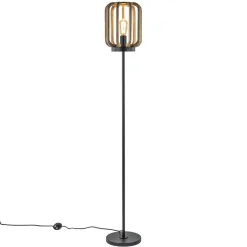 Mat zwarte vloerlamp met ruwe houten kap>Straluma Hot