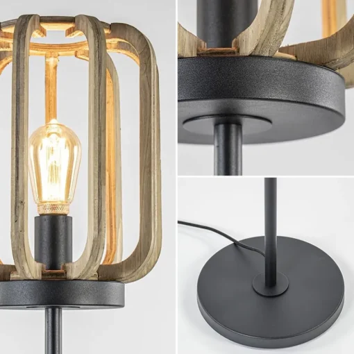 Mat zwarte vloerlamp met ruwe houten kap>Straluma Hot