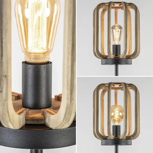 Mat zwarte vloerlamp met ruwe houten kap>Straluma Hot