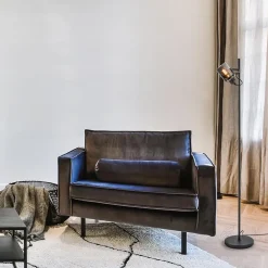 Mat zwarte vloerlamp met smoke/titanium glas><noscript><img width=