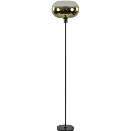 Mat zwarte vloerlamp met glazen kap helder/goud>Straluma