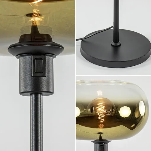 Mat zwarte vloerlamp met glazen kap helder/goud>Straluma