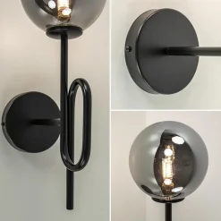 Mat zwarte wandlamp trompet met smoke glas><noscript><img width=