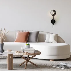 Mat zwarte wandlamp trompet met smoke glas><noscript><img width=