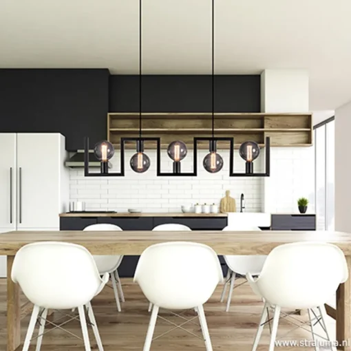 Metalen eettafel hanglamp zwart frame>Straluma Outlet