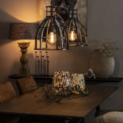 Metalen eettafel hanglamp 2-lichts kooi><noscript><img width=