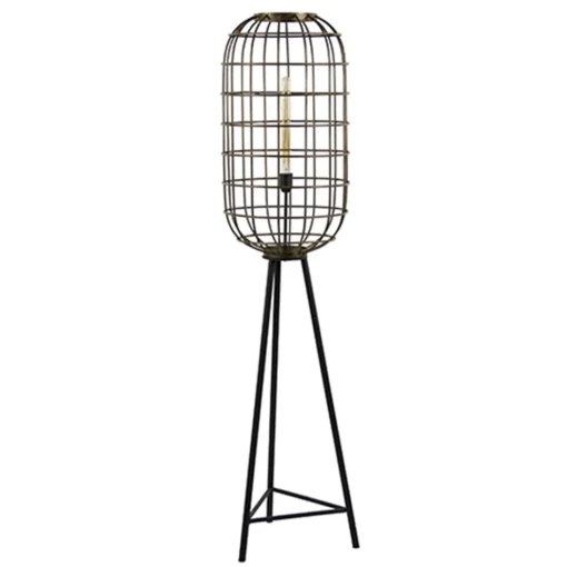 Metalen kooi vloerlamp oud-brons L&L>Straluma