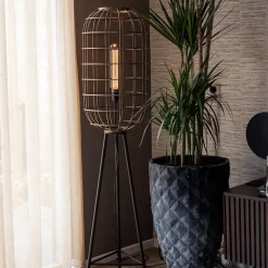 Metalen kooi vloerlamp oud-brons L&L></noscript>Straluma