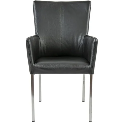 Moderne armstoel zwart leder met RVS poten>Straluma Outlet