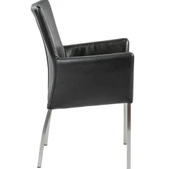 Moderne armstoel zwart leder met RVS poten></noscript>Straluma Outlet