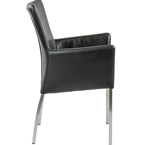 Moderne armstoel zwart leder met RVS poten>Straluma Outlet