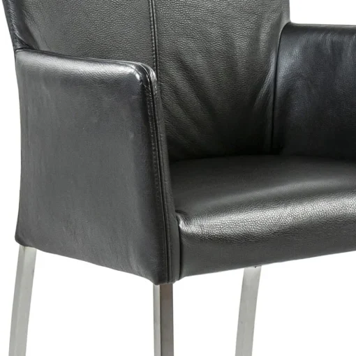 Moderne armstoel zwart leder met RVS poten>Straluma Outlet