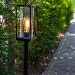 Moderne buitenlamp lantaarn op paal zwart met helder glas><noscript><img width=