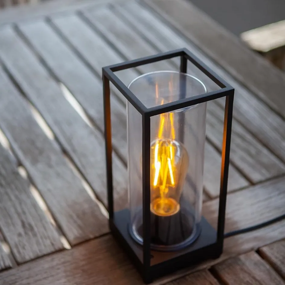 Moderne buitenlamp tafel zwart aluminium met helder glas>Straluma New
