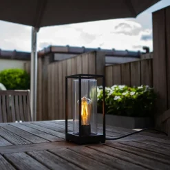 Moderne buitenlamp tafel zwart aluminium met helder glas><noscript><img width=