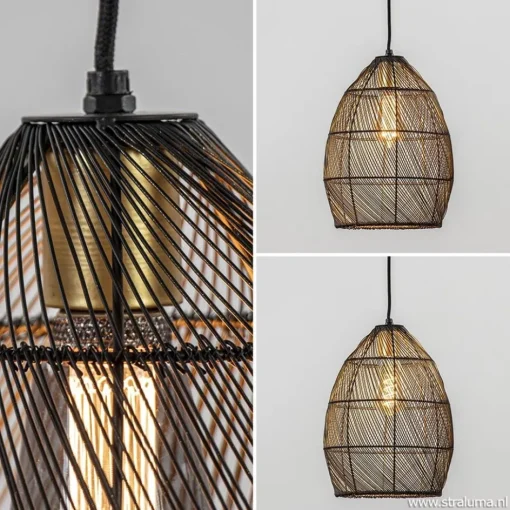 Moderne draad hanglamp Meya zwart met goud>Straluma Best