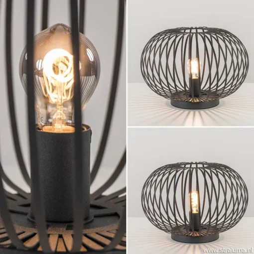 Moderne draad tafellamp rond mat zwart>Straluma New