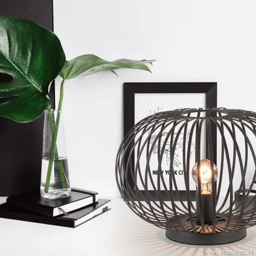 Moderne draad tafellamp rond mat zwart>Straluma New