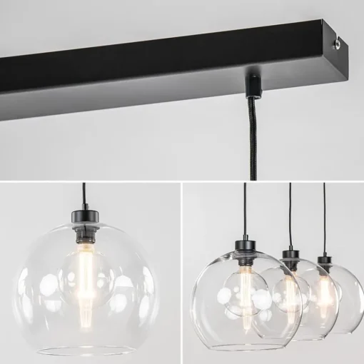 Moderne eettafelhanglamp zwart met helder glas>Straluma Discount