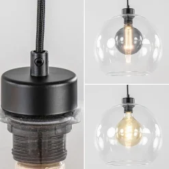 Moderne eettafelhanglamp zwart met helder glas></noscript>Straluma Discount