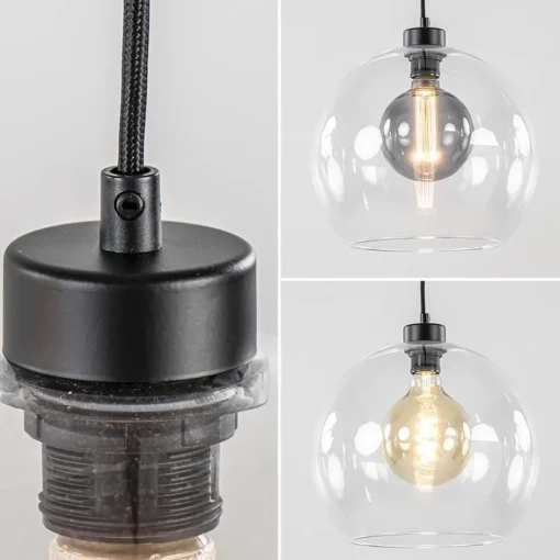 Moderne eettafelhanglamp zwart met helder glas>Straluma Discount