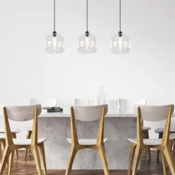 Moderne eettafelhanglamp zwart met helder glas></noscript>Straluma Discount
