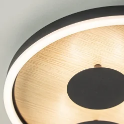 Moderne LED plafondlamp zwart met houtlook 40 cm dimbaar></noscript>Straluma Sale