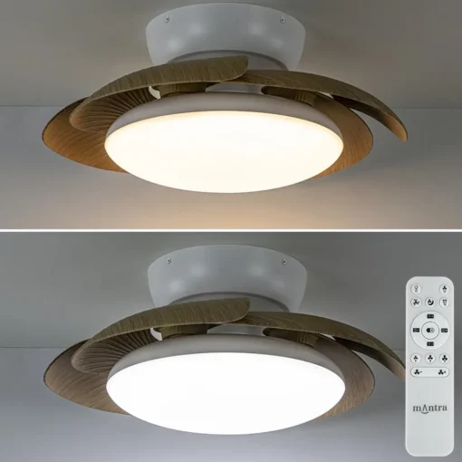 Moderne LED plafondventilator wit met houten bladen>Straluma Outlet