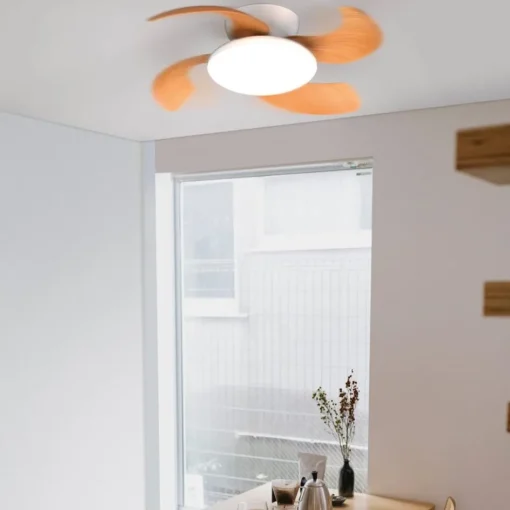 Moderne LED plafondventilator wit met houten bladen>Straluma Outlet