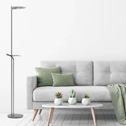 Moderne LED uplighter staal met helder glas en leesarm></noscript>Straluma Sale